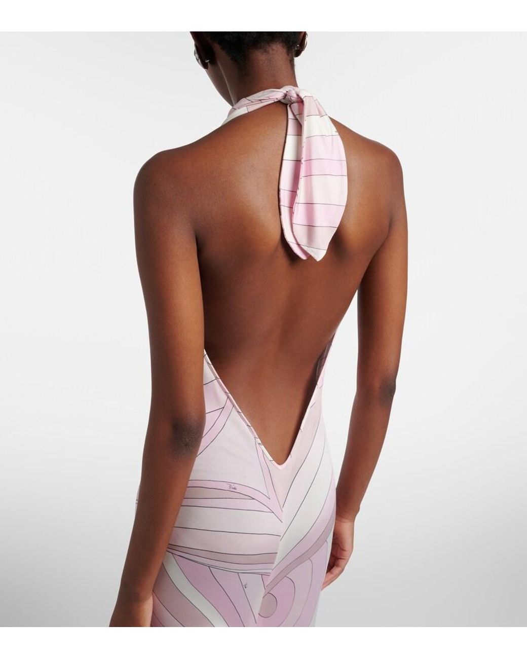 Emilio Pucci Pink Iride Halterneck Satin Jersey Maxi Dress