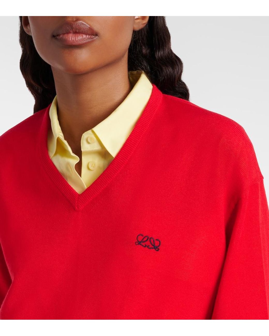 Loewe Red Double L Asymmetric Wool Sweater