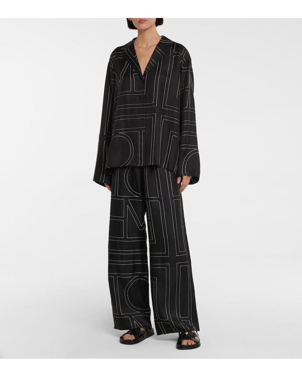 Totême  Black Monogram Silk Shirt