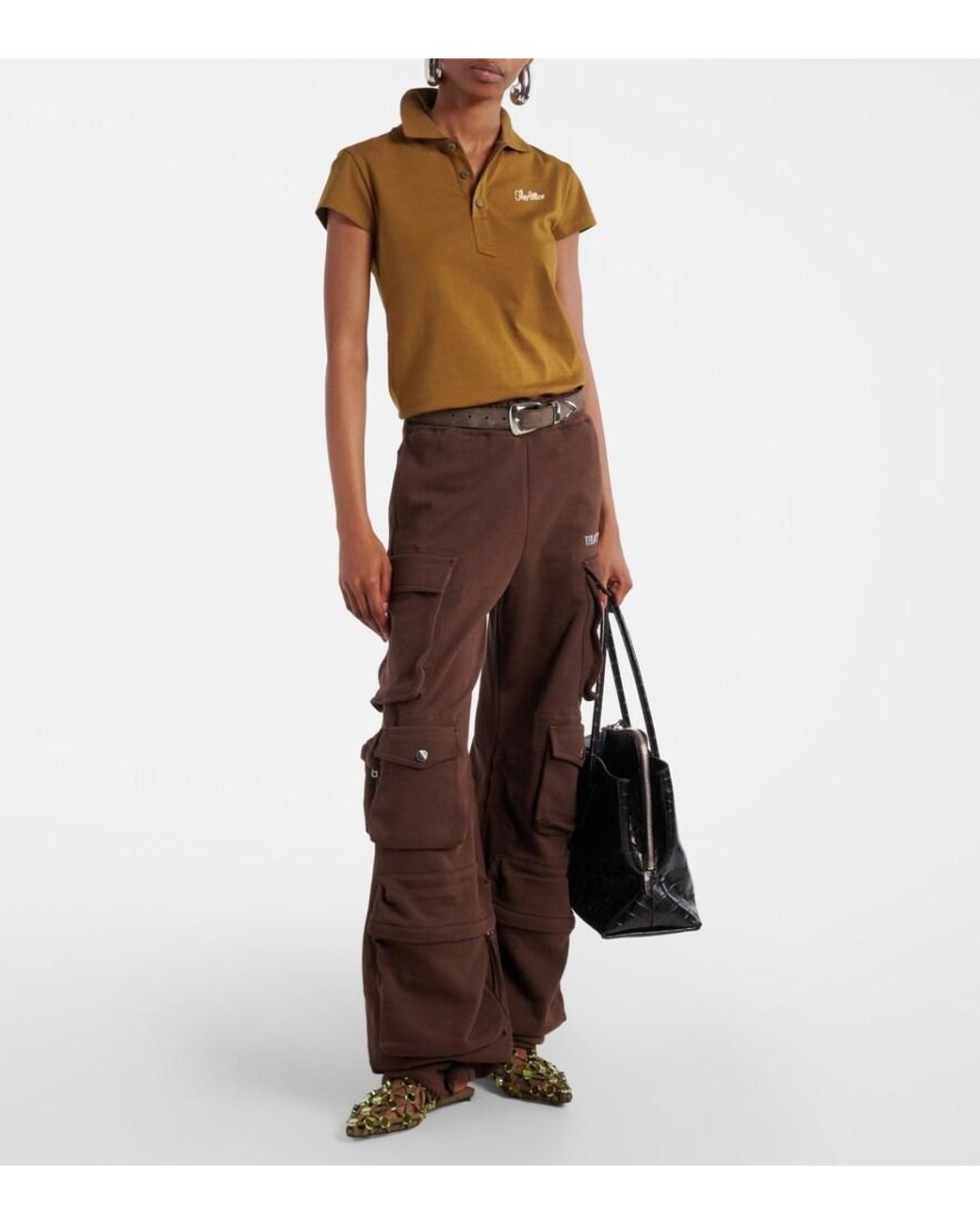The Attico Brown Grid Embellished Ballet Flats