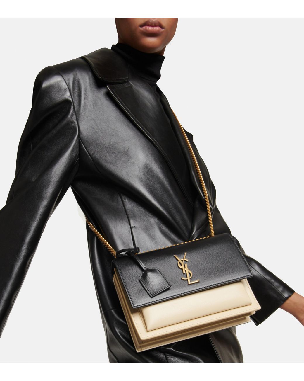 Saint Laurent Sunset Medium Leather Shoulder Bag in Black Lyst