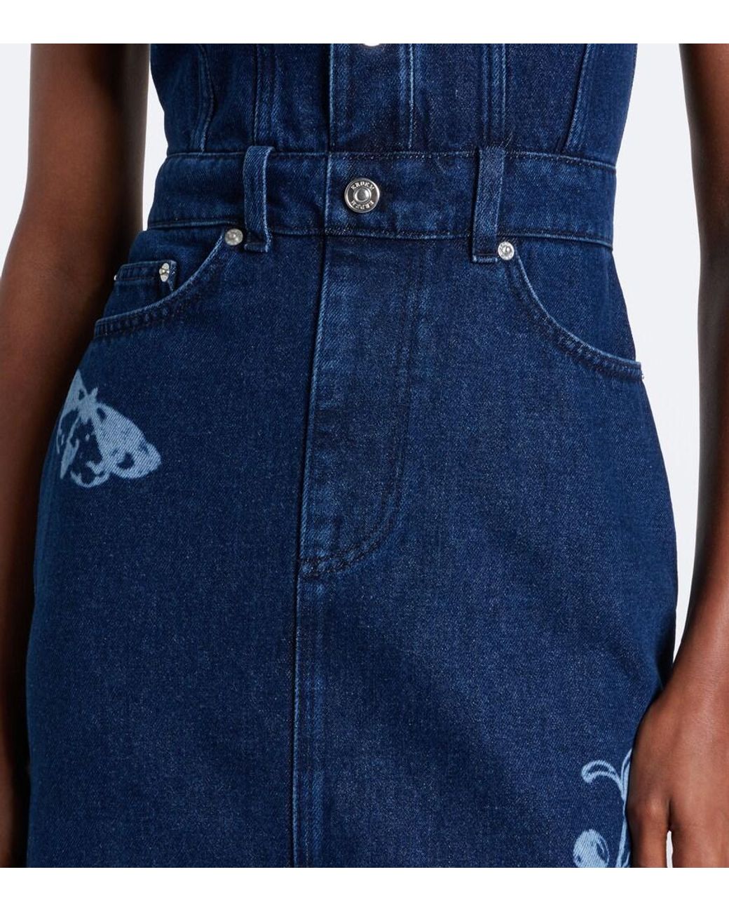 Erdem Blue Printed Denim Midi Dress