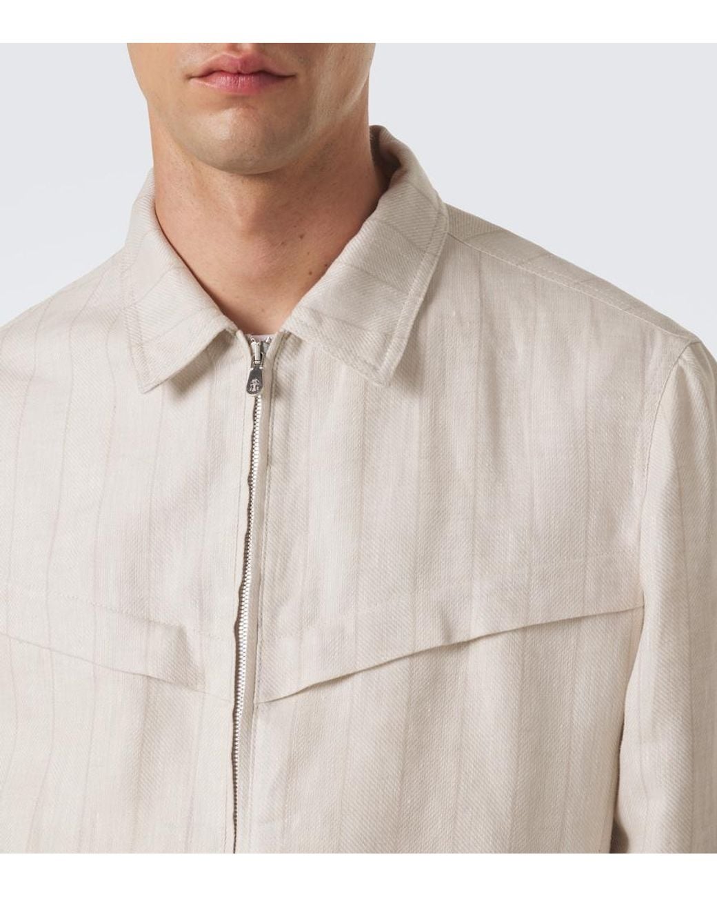 Brunello Cucinelli Natural Striped Linen Blouson Jacket for men