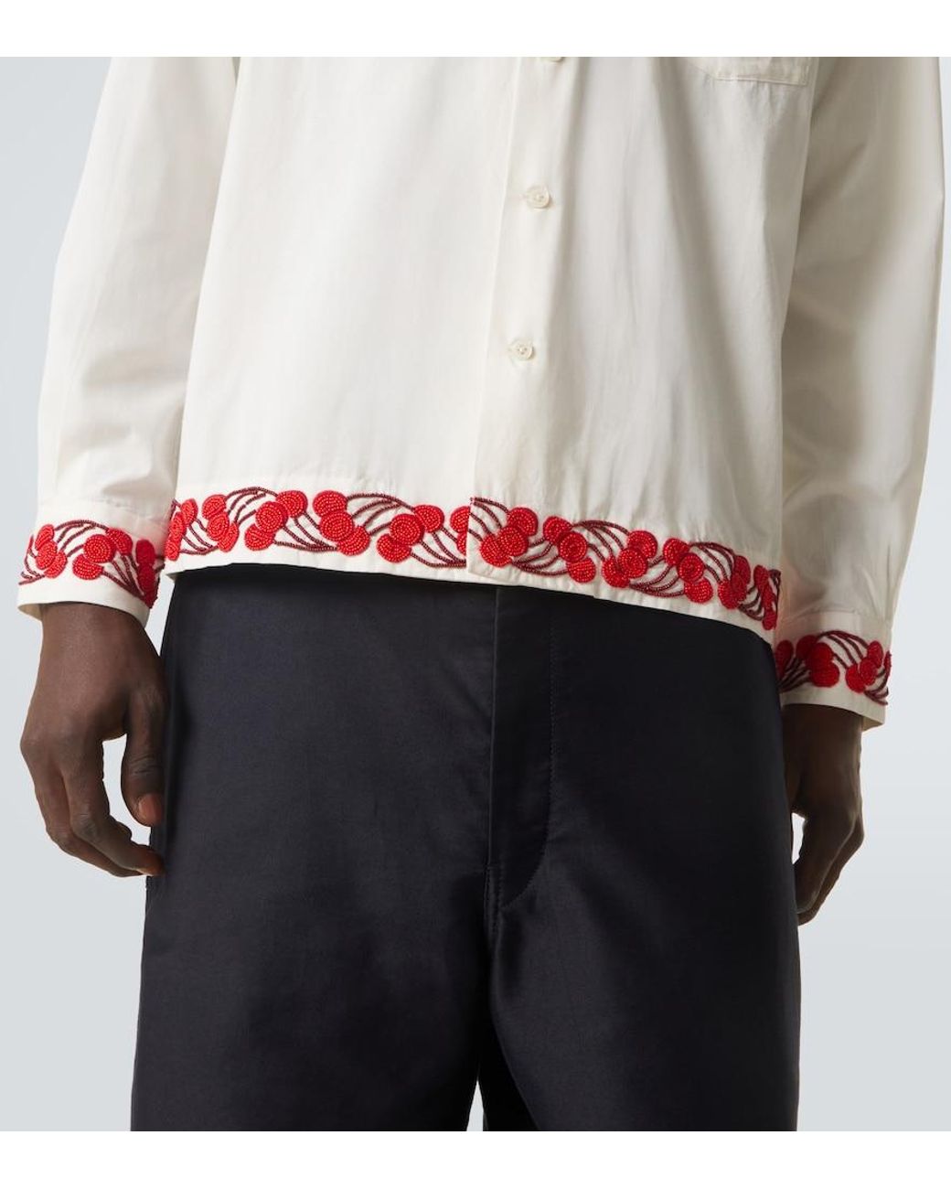 Bode White Cherry Lane Beaded Cotton Poplin Shirt for men