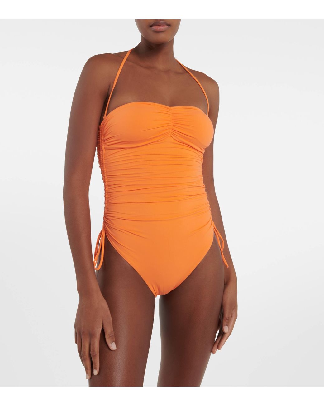 Orange strapless one piece swimsuit hotsell