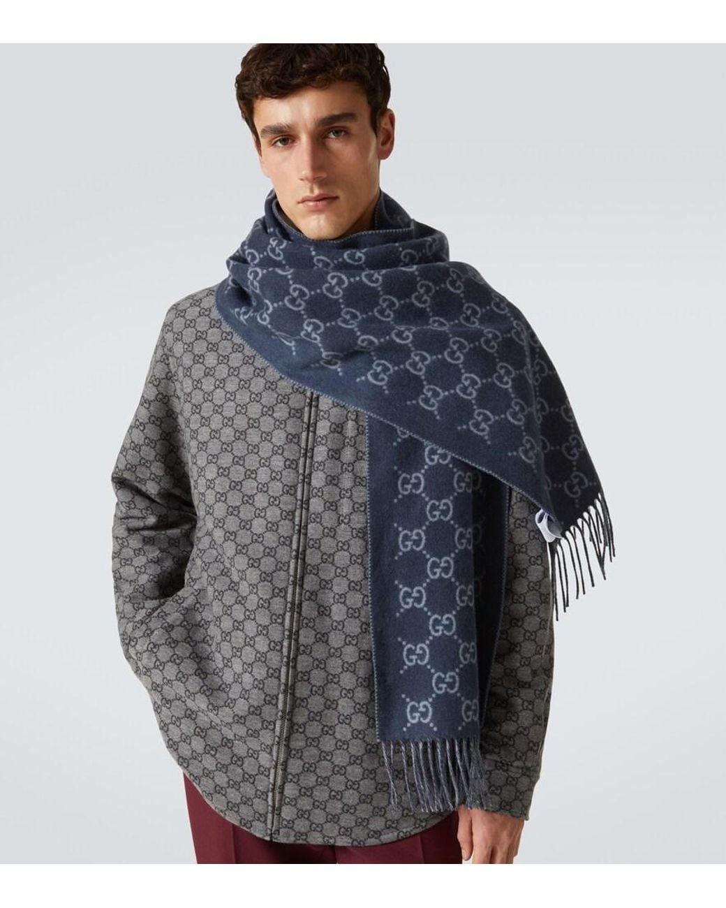 Gucci Blue Gg Cashmere Scarf for men