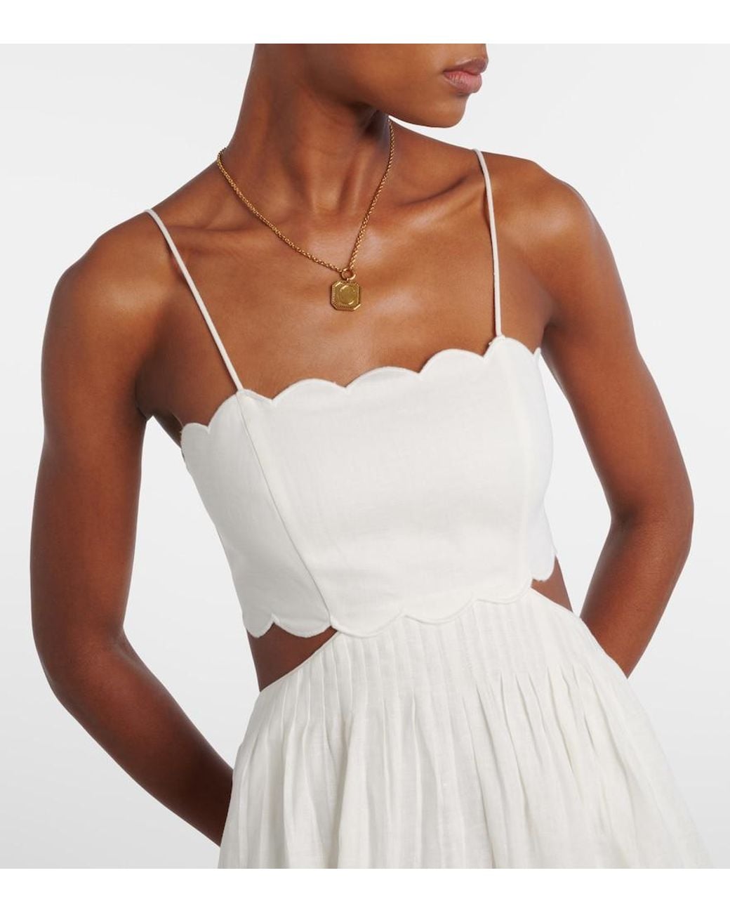 Vestido Midi Rhiannon De Lino Festoneado Zimmermann de color White