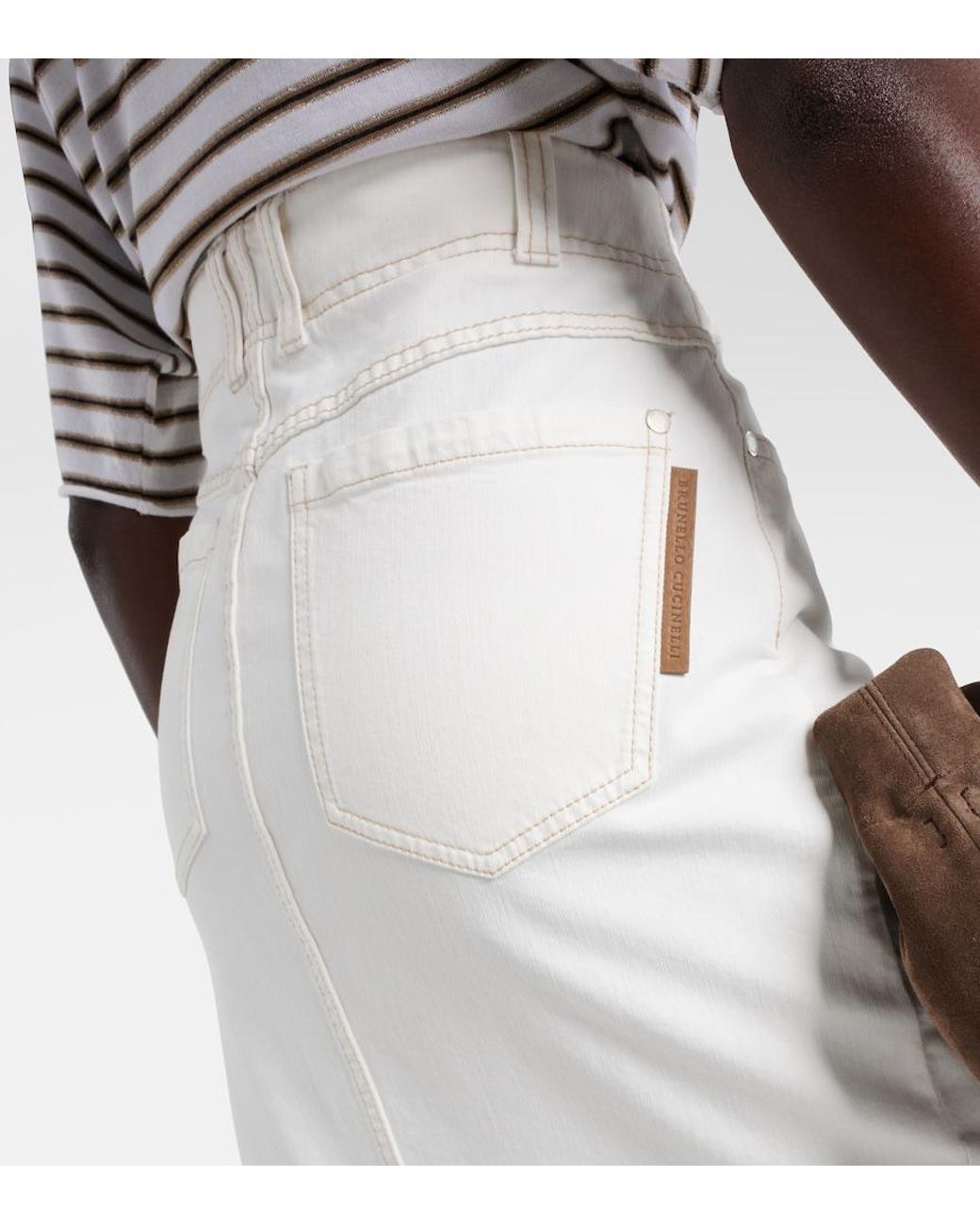 Brunello Cucinelli White Denim Midi Skirt