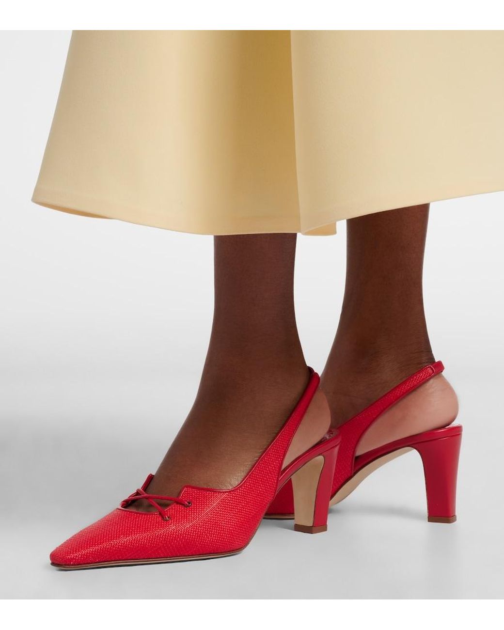 Manolo Blahnik Red Montbalo Raffia Slingback Pumps
