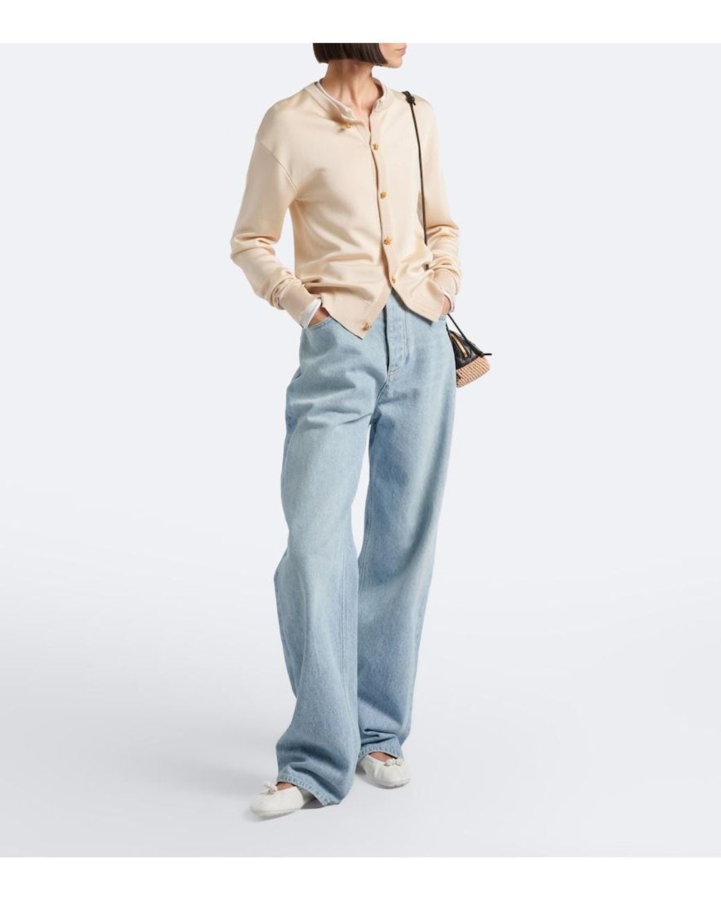 Bottega Veneta White Fantasmina Knot Leather Ballet Flats