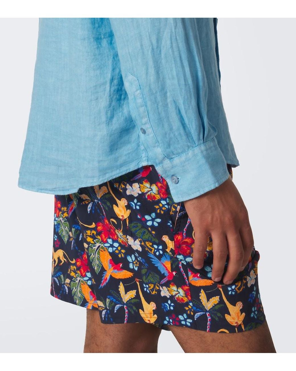 Vilebrequin Blue Caroubis Linen Shirt for men