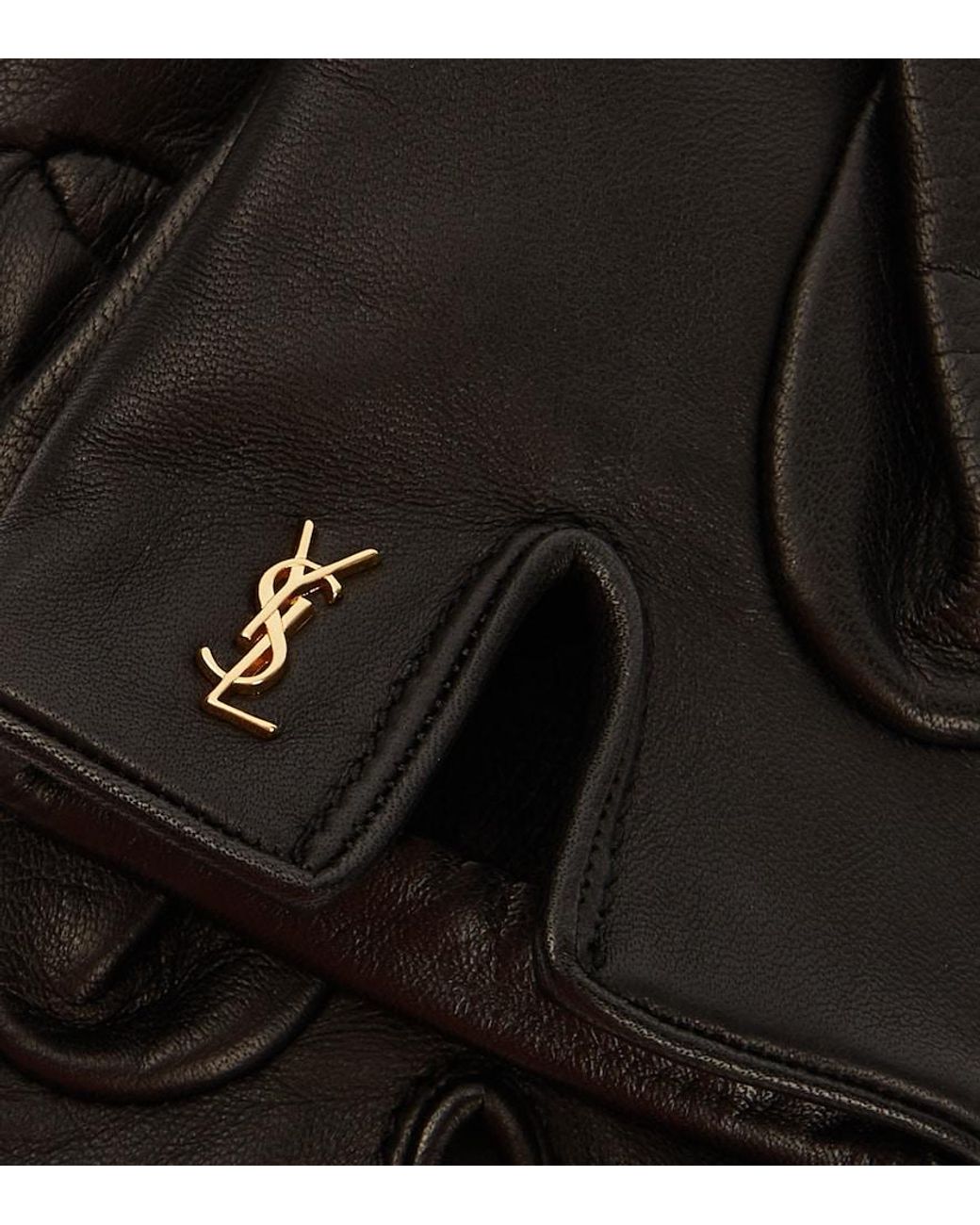 Saint Laurent Black Cassandre Leather Gloves
