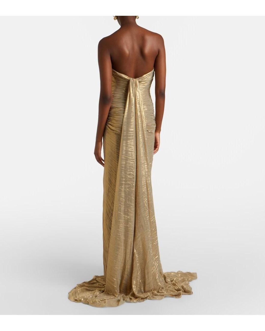 Marmar Halim Natural Caped Pleated Bustier Gown