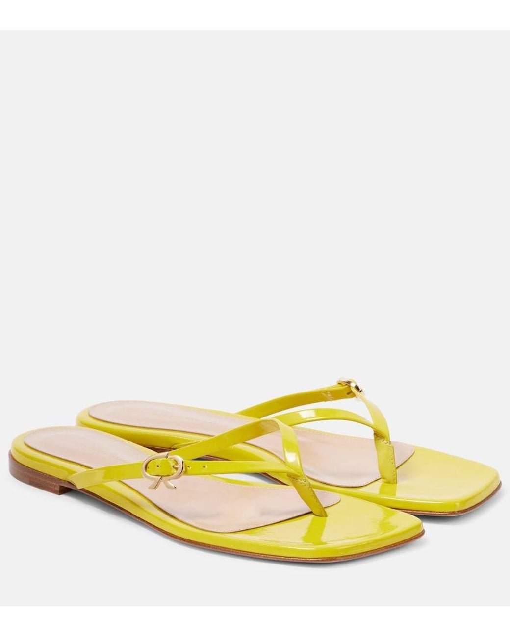 Gianvito Rossi Yellow Ribbon Patent Leather Thong Sandals