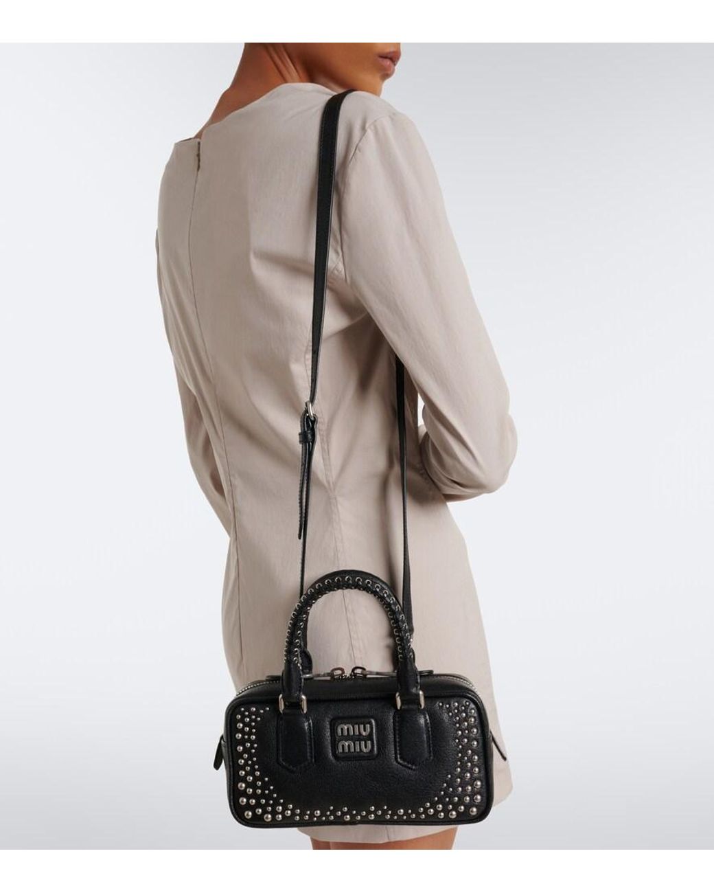 Miu Miu Black Arcadie Studded Leather Top-Handle Bag