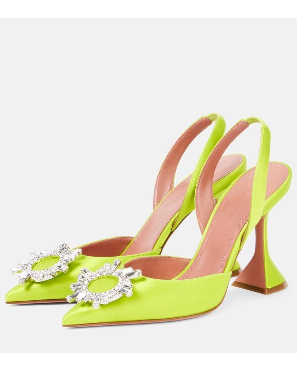 AMINA MUADDI Yellow Begum 95 Satin Slingback Pumps