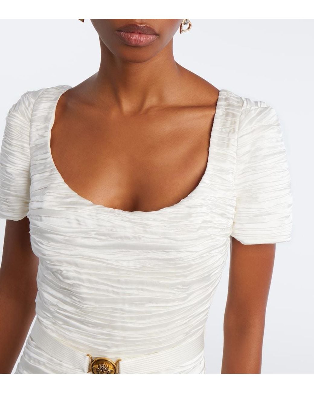 Versace White Medusa Pleated Silk-Blend Satin Minidress