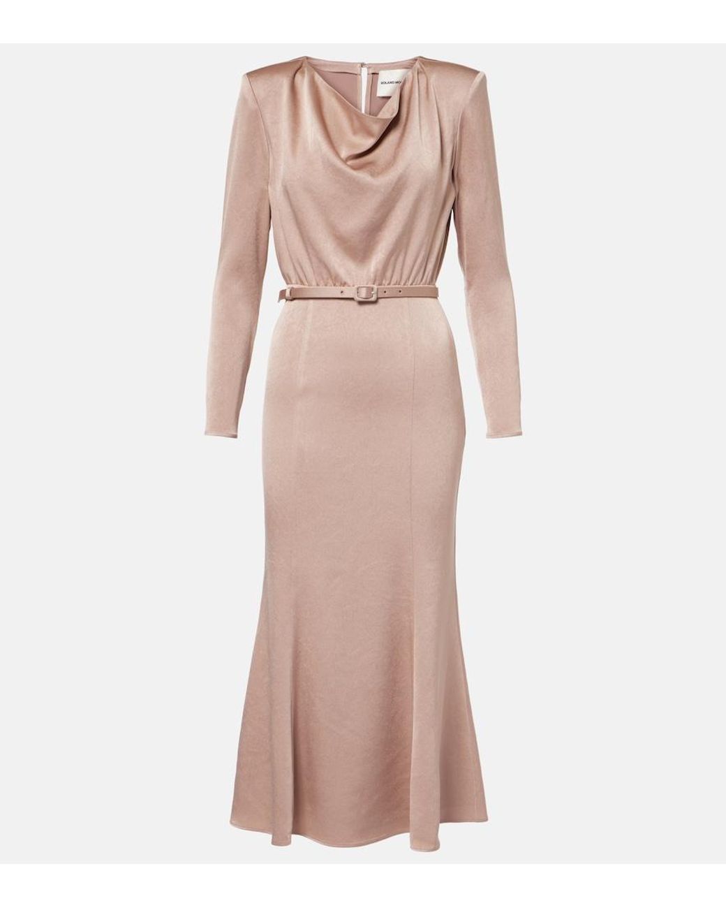 Roland Mouret Pink Belted Satin Crepe Midi Dress