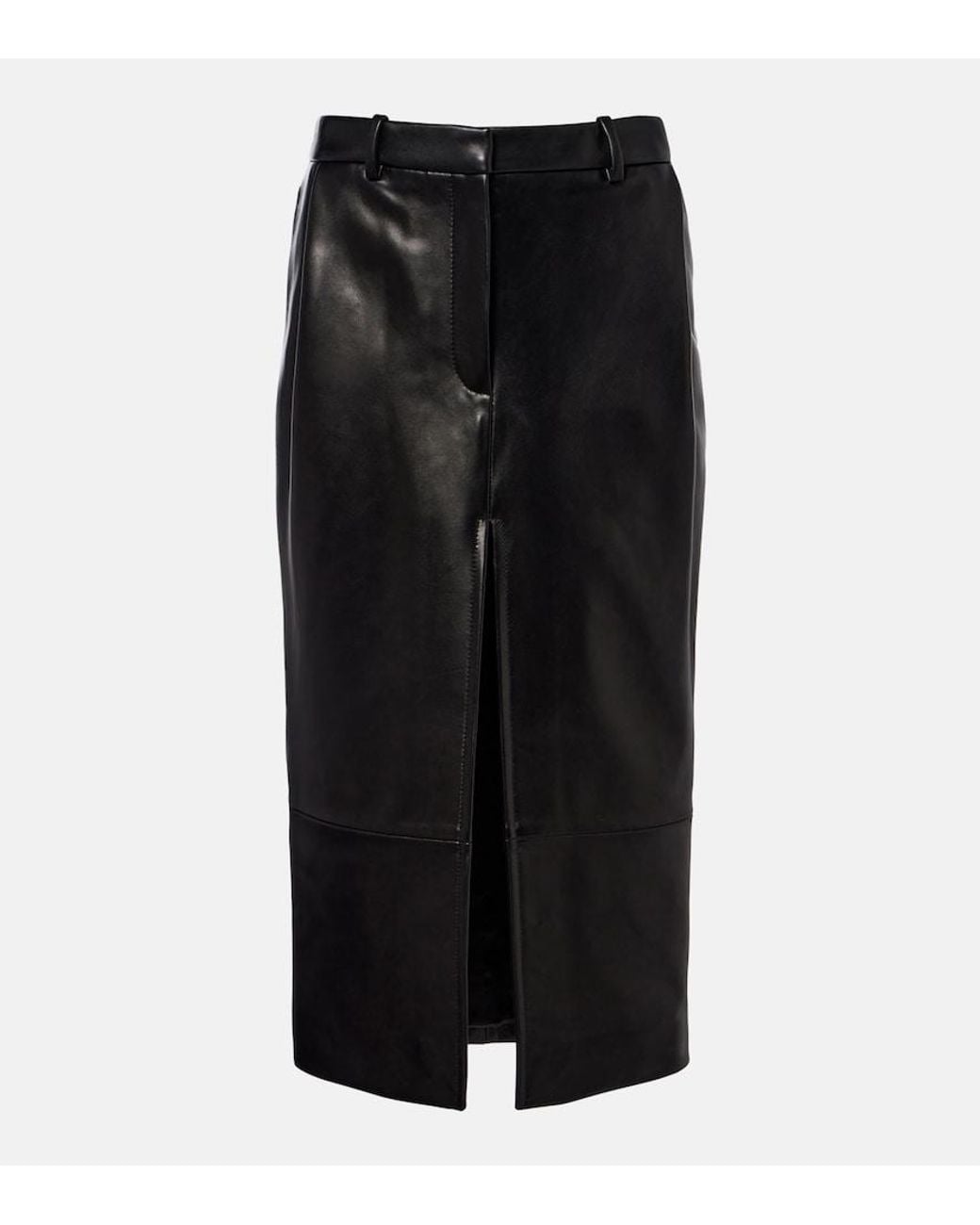 Khaite Black Anden Leather Midi Skirt