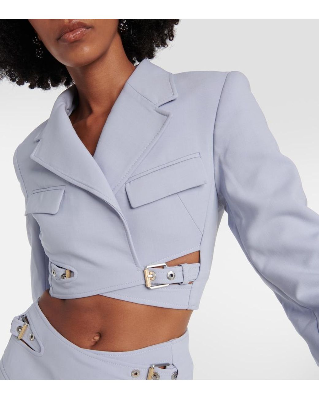 Dion Lee Blue Cropped Wool-Blend Blazer