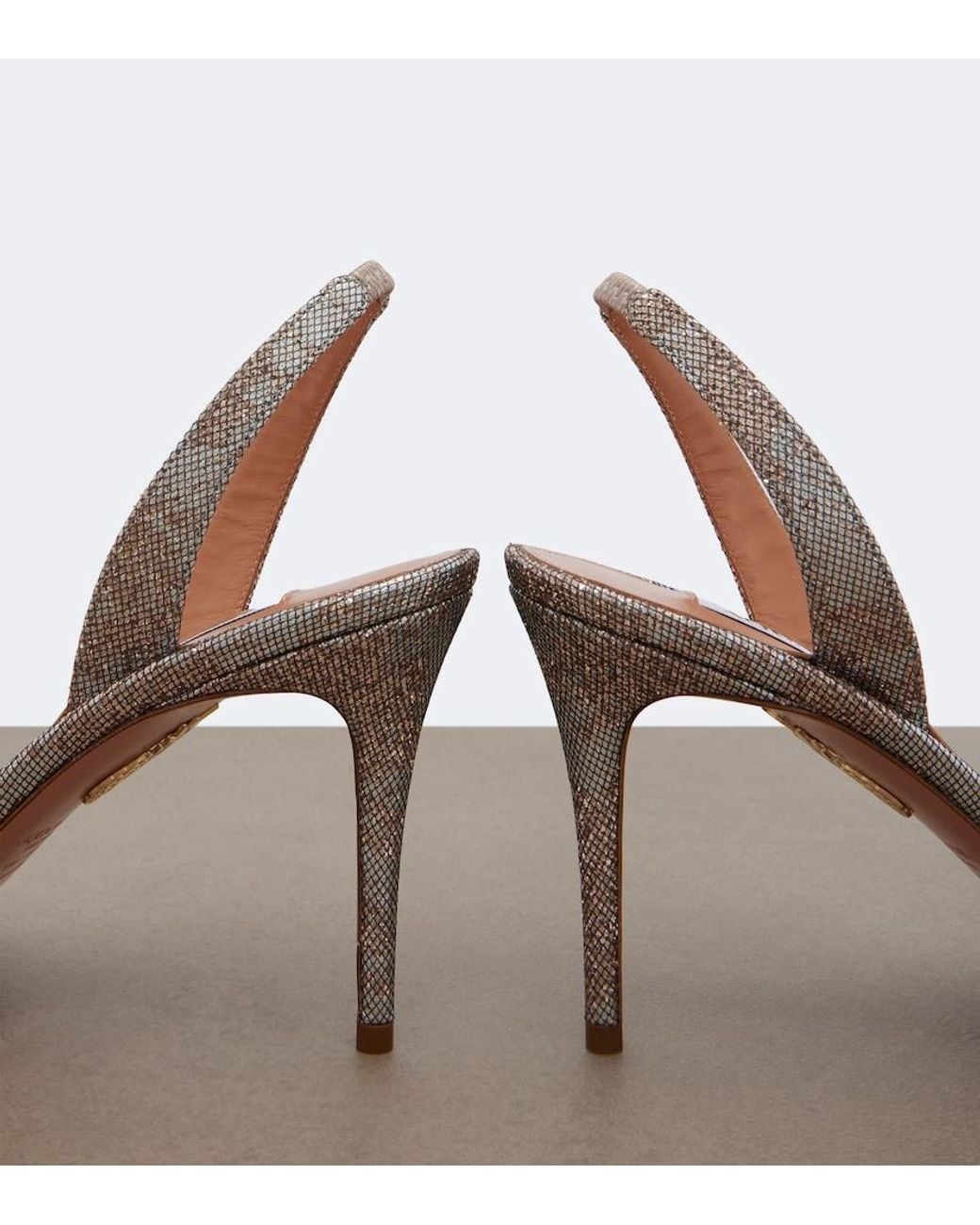 Aquazzura Brown So Nude Metallic Leather Slingback Sandals