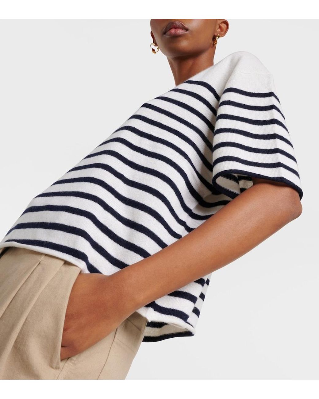Lisa Yang White Cila Striped Cashmere T-Shirt