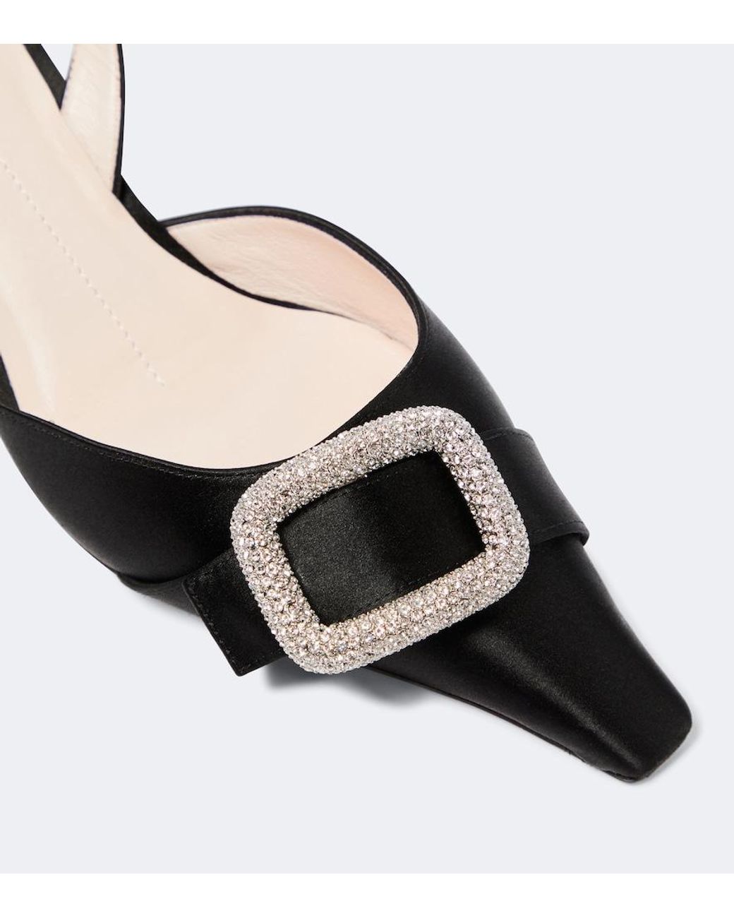 Roger Vivier Black Dorsay Embellished Satin Slingback Pumps