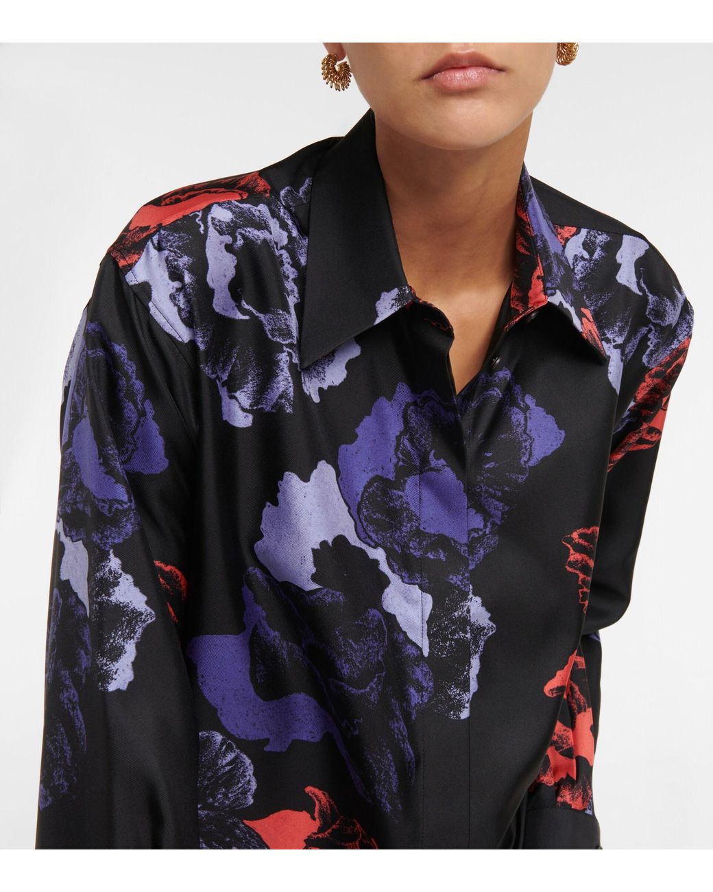 Mujer Camisetas y tops de Camisetas y tops Ferragamo Camisa Larga De Seda Con Diseño Jacquard Ferragamo de Seda de color Gris 