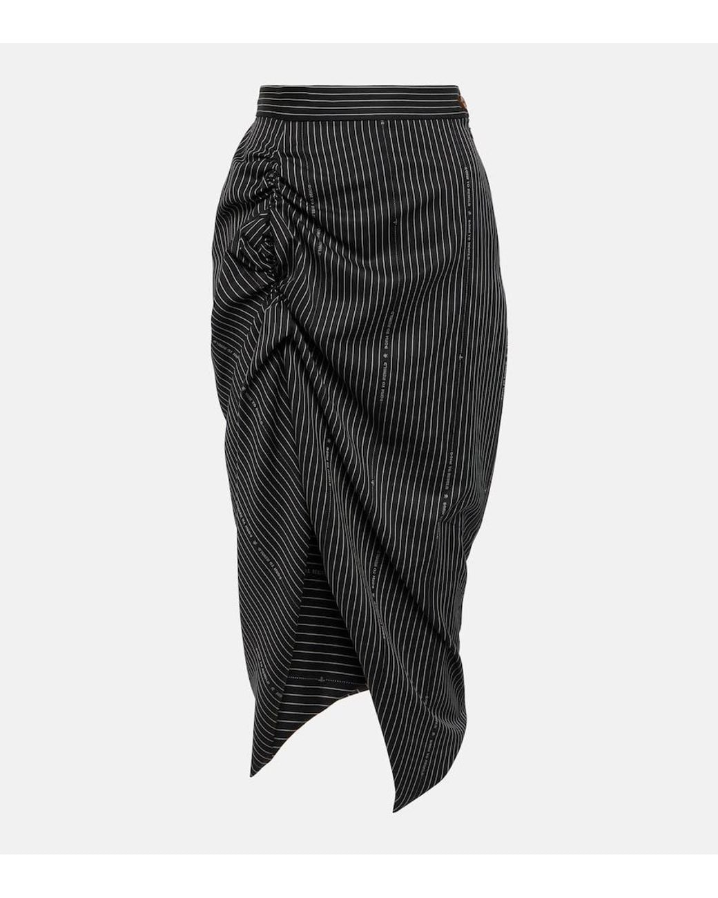 Vivienne Westwood Black Pinstriped Wool And Cotton Midi Skirt