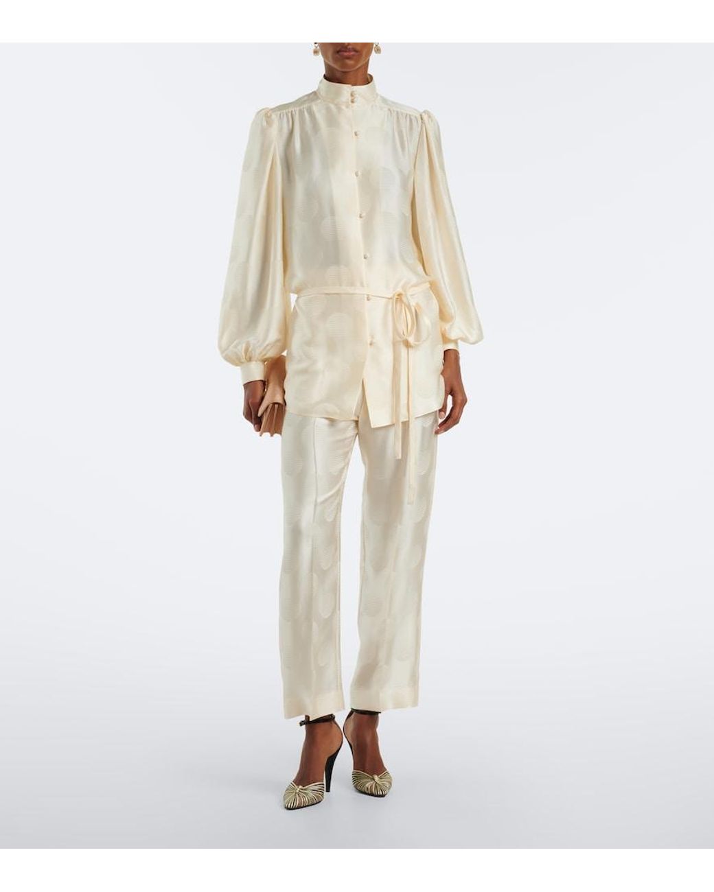 Valentino Garavani White Polka-Dot Silk Jacquard Slim Pants