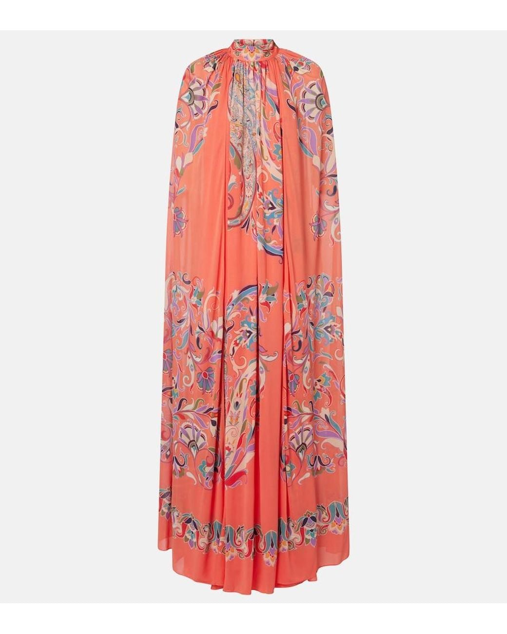 Etro Red Paisley Caped Gown