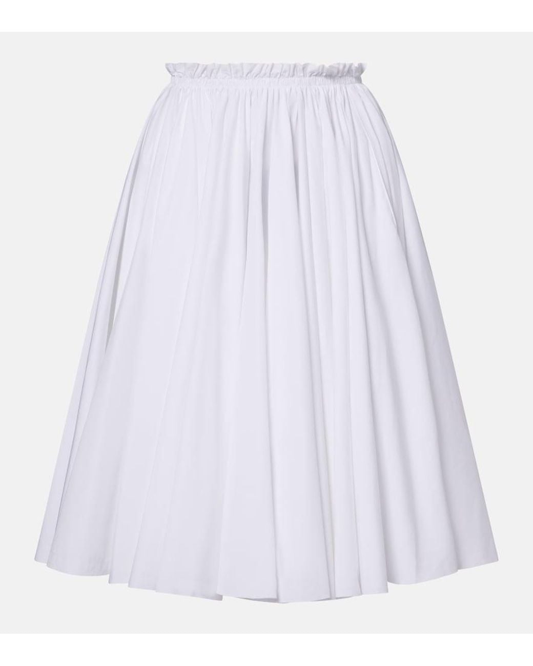 AMI White Corolla Gathered Cotton Midi Skirt