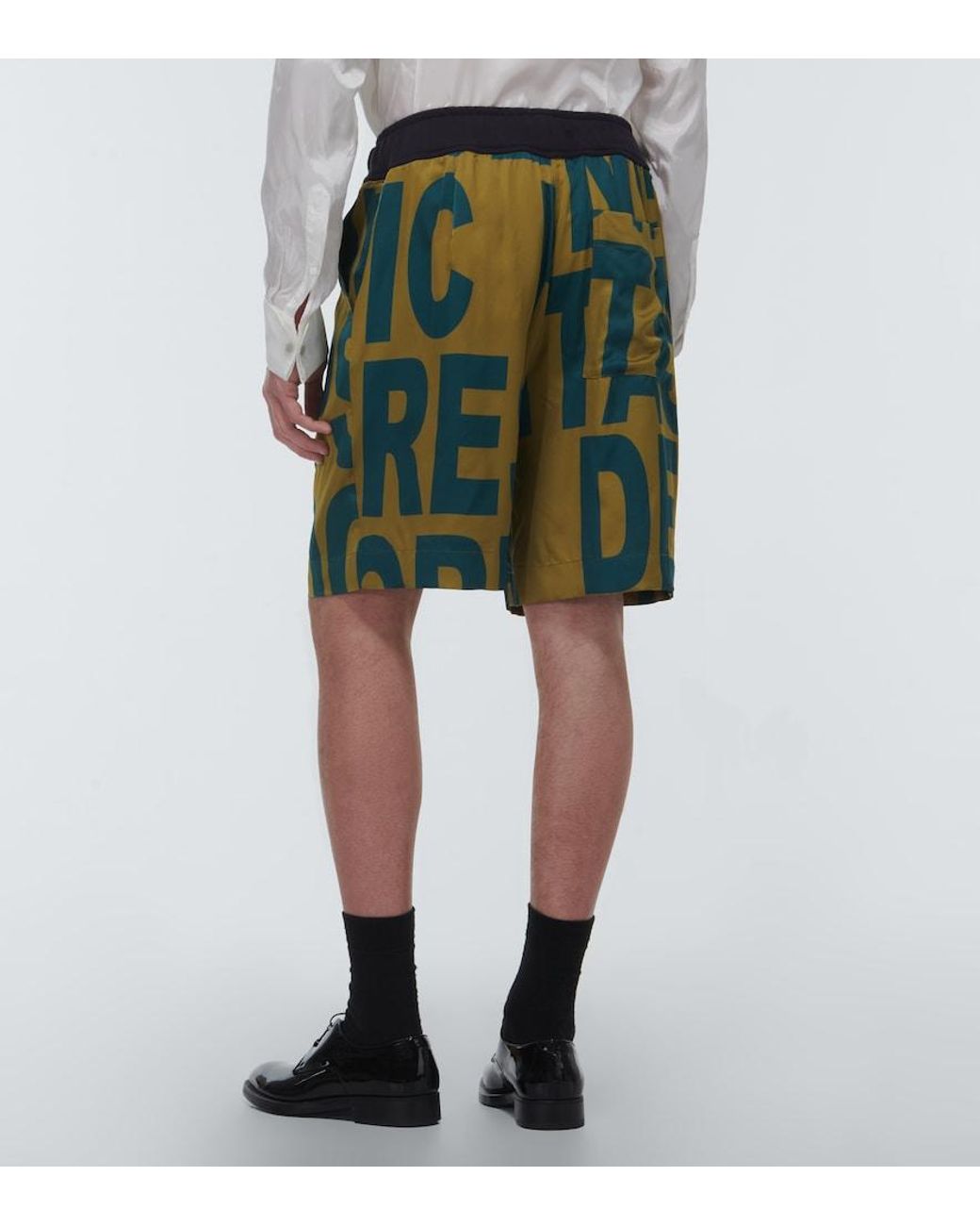 Dries Van Noten Blue Printed Mid-Rise Jersey Shorts for men
