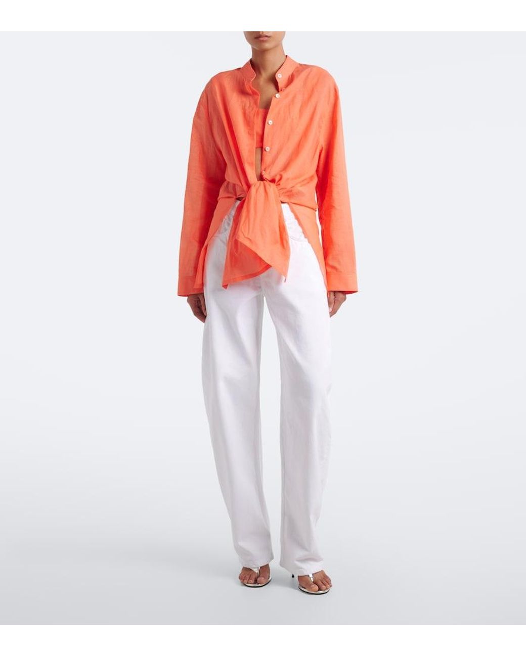 Alaïa Orange Layered Cotton And Linen Shirt