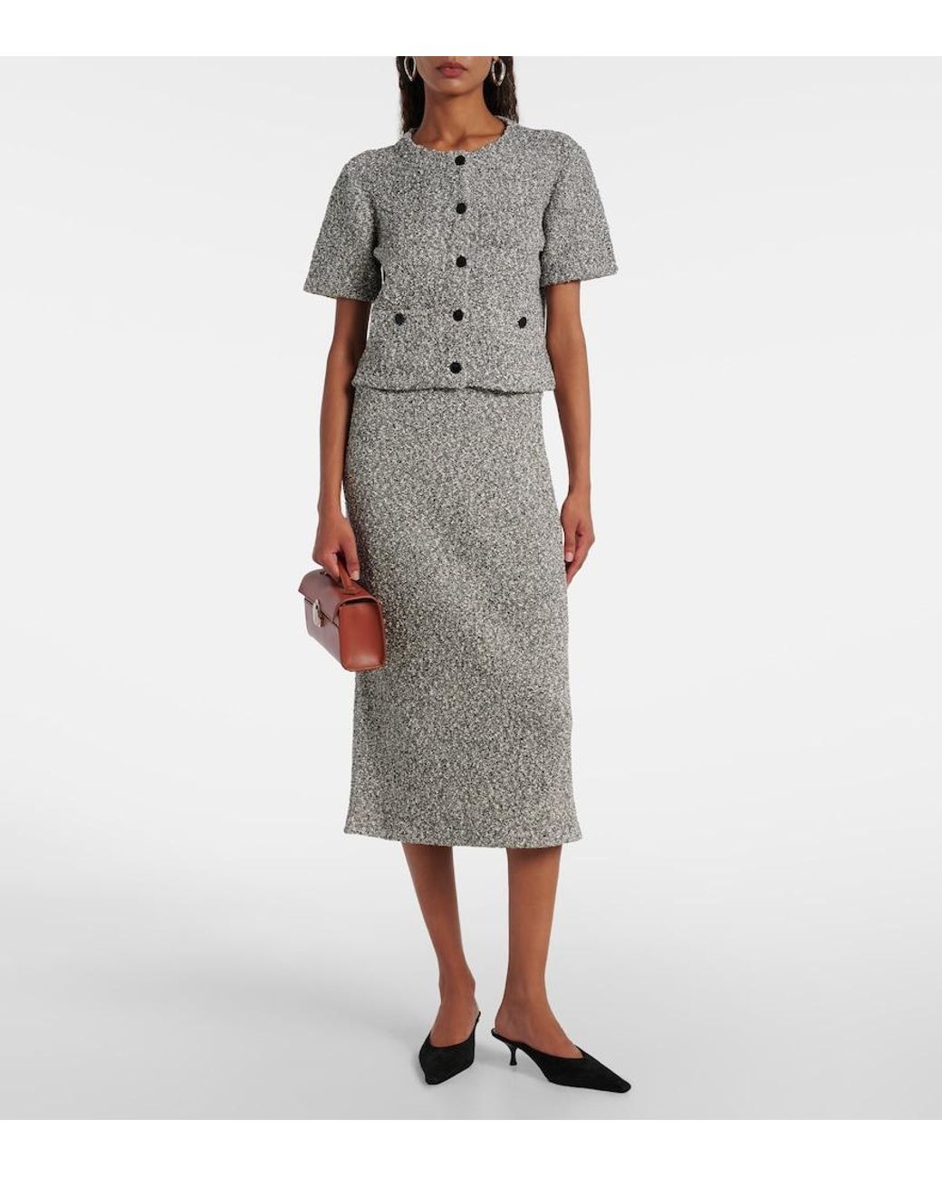 Tory Burch Gray Cropped Tweed Top