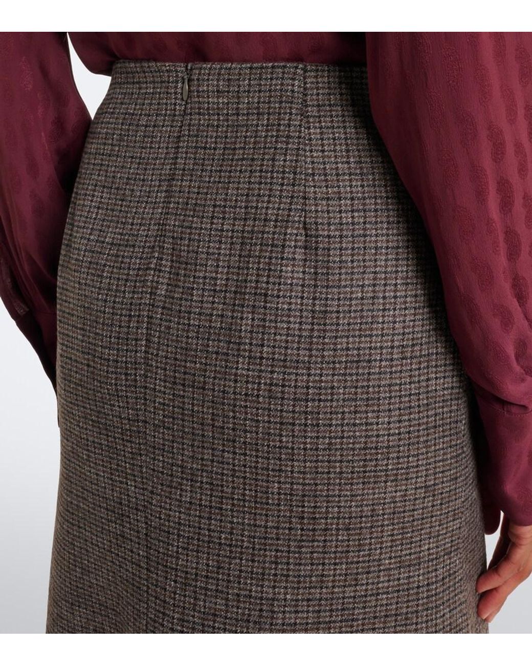 Etro Gray Checked Wool Midi Skirt