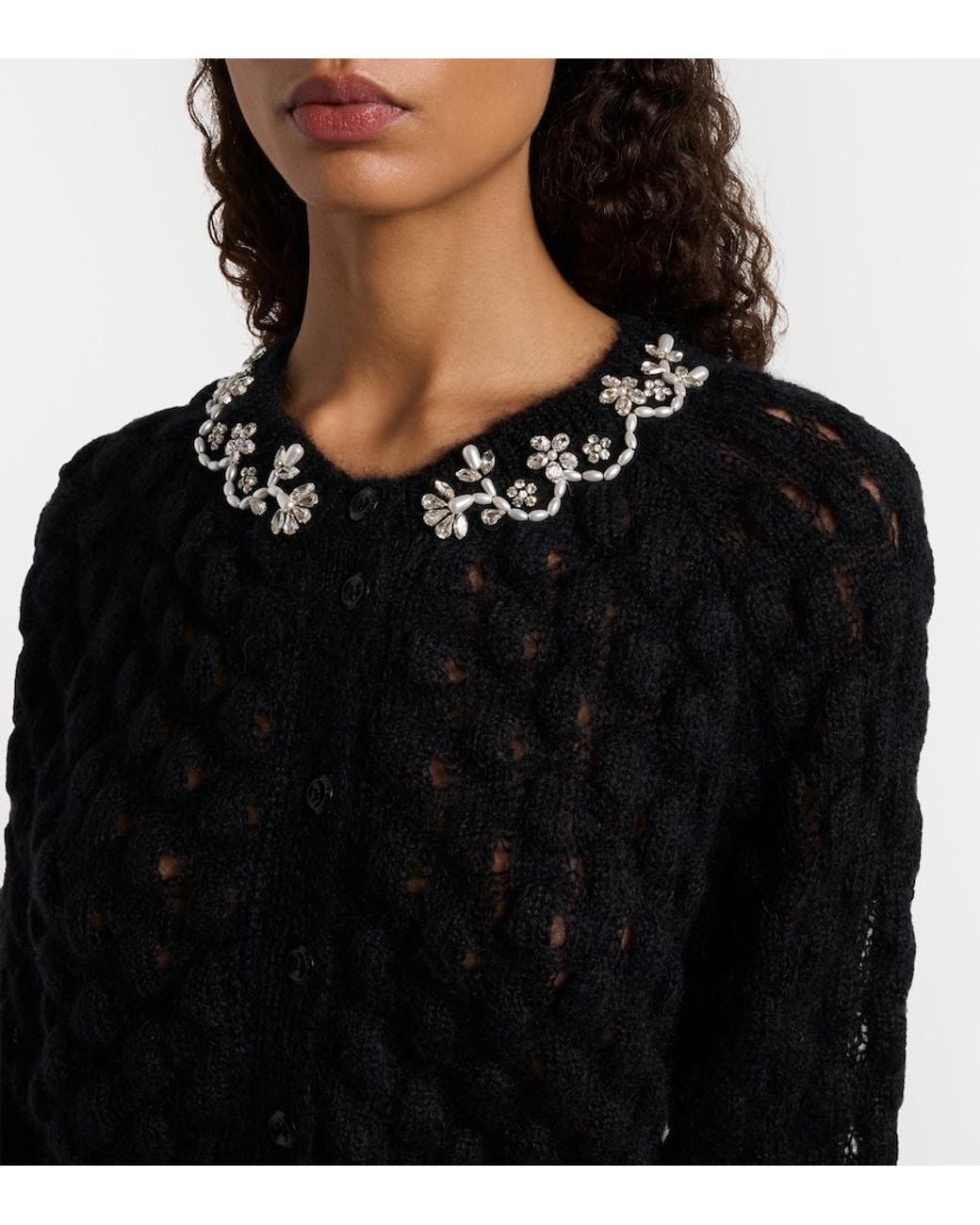 Simone Rocha Black Embellished Mohair-Blend Cardigan