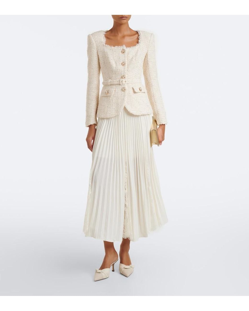 Self-Portrait Natural Belted Boucle Blazer Dress