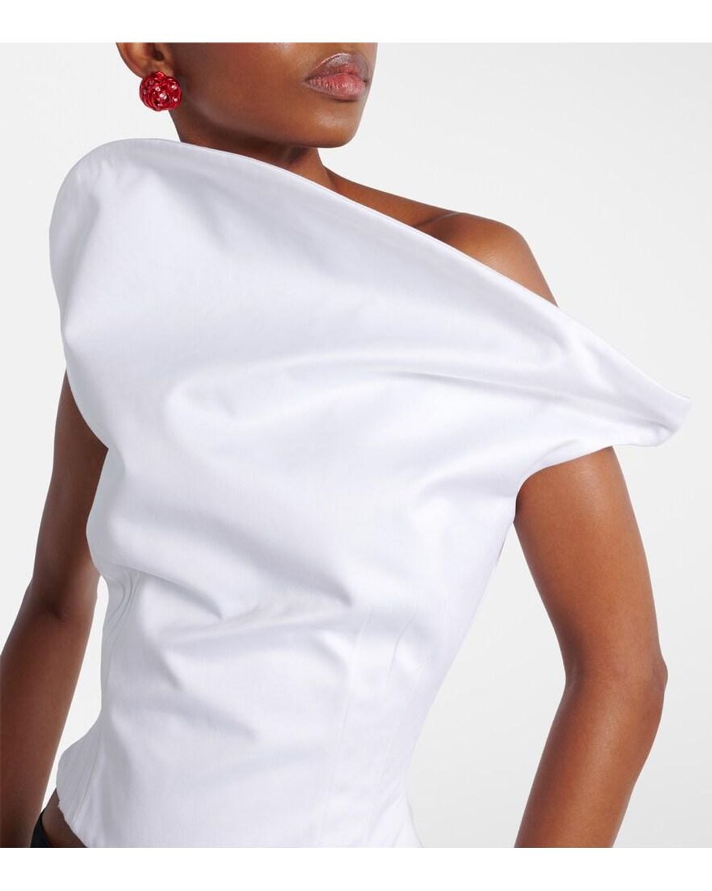 Magda Butrym White Asymmetric Cotton Bustier Top