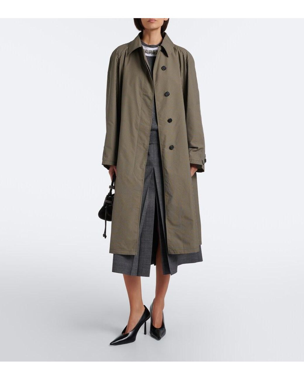 Prada Gray Checked Technical Trench Coat