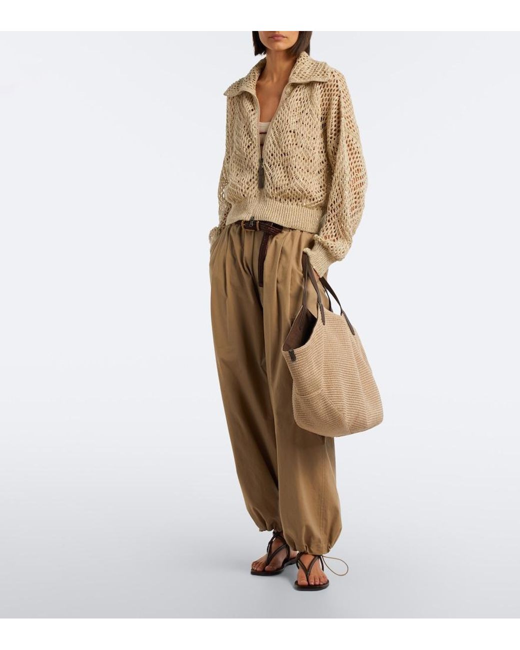 Brunello Cucinelli Natural Reversible Raffia-Effect Shopper