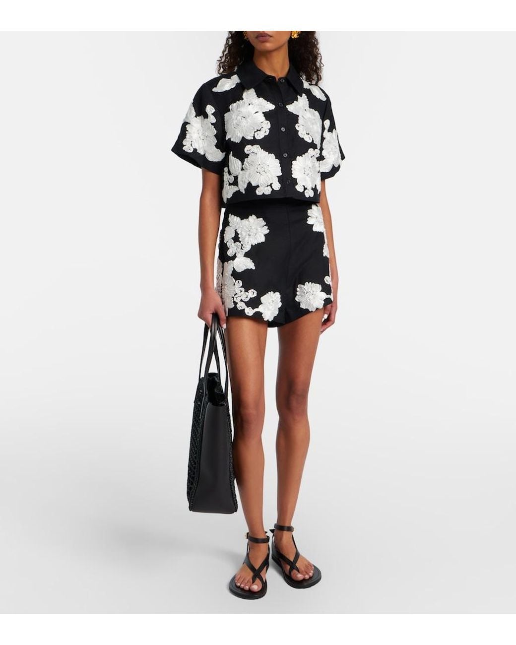 Jonathan Simkhai Black Callie Embroidered Linen-Blend Shirt