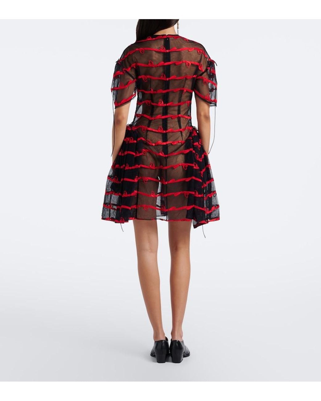 Simone Rocha Red Bow-Detail Tulle Minidress