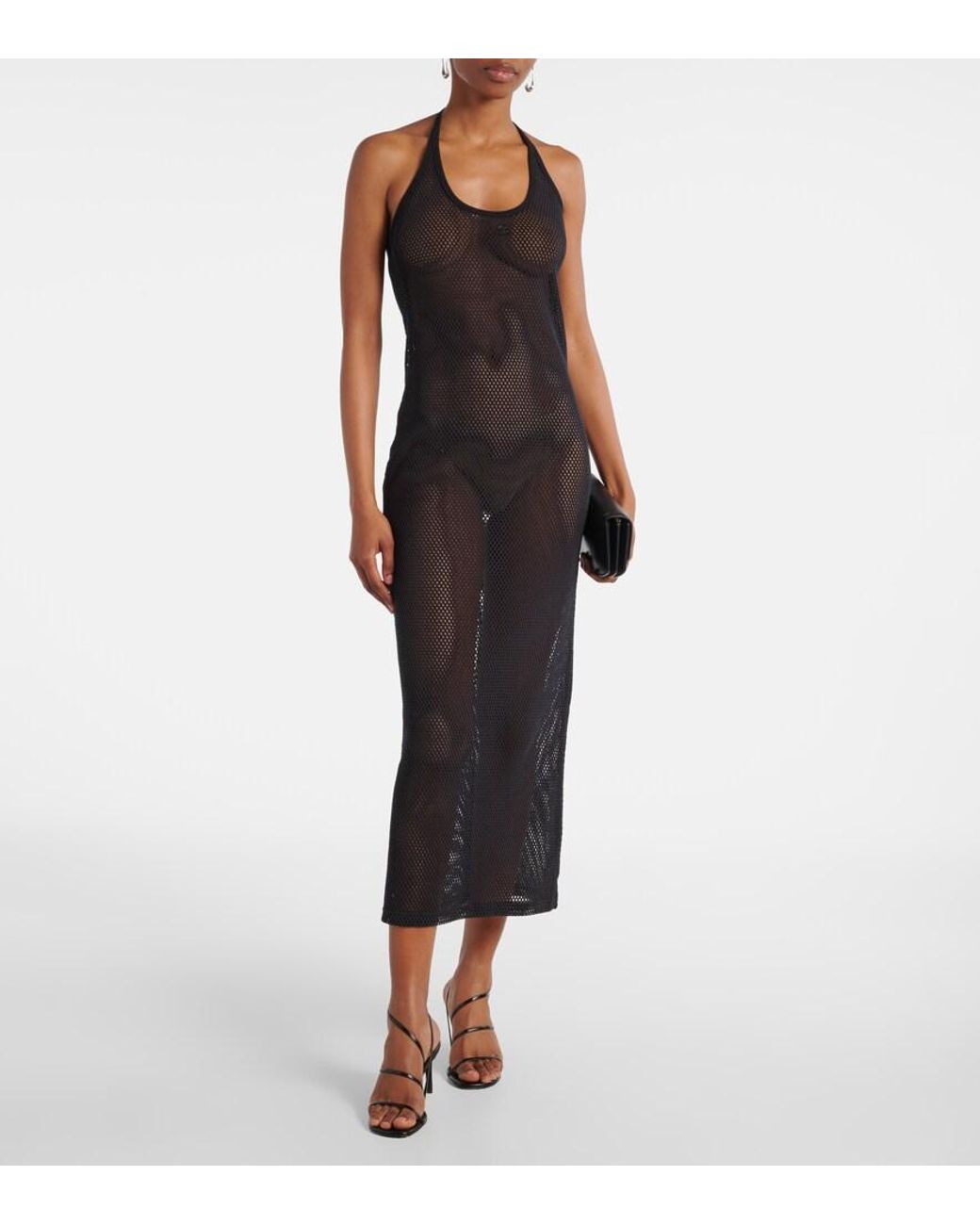 Courreges Black Holistic Sheer Cotton Midi Dress