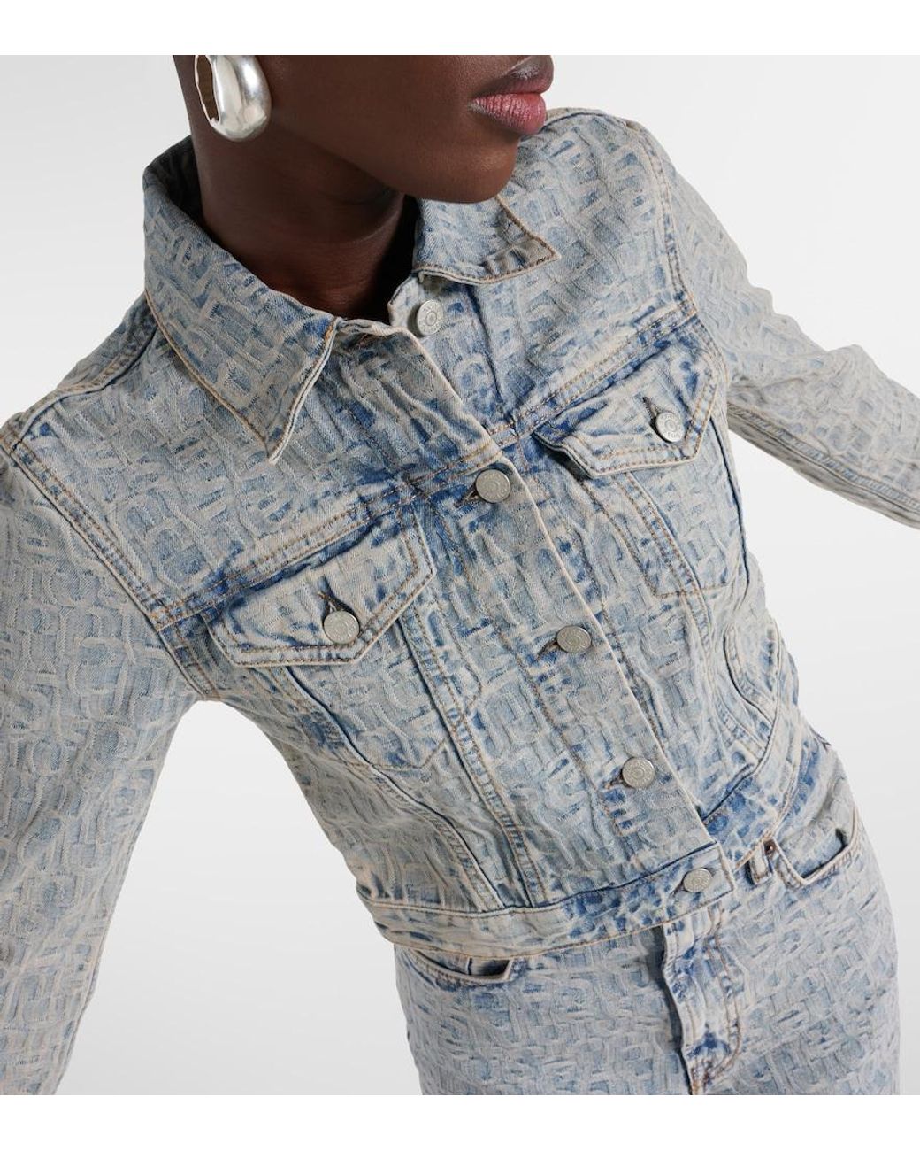 Acne Blue Cropped Jacquard Denim Jacket