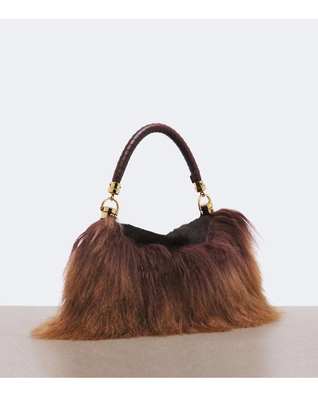 Chloé Brown Marcie Foulard Small Shearling Shoulder Bag