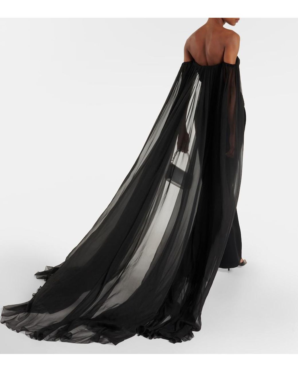 Valentino Garavani Black Caped Off-Shoulder Silk Chiffon Top