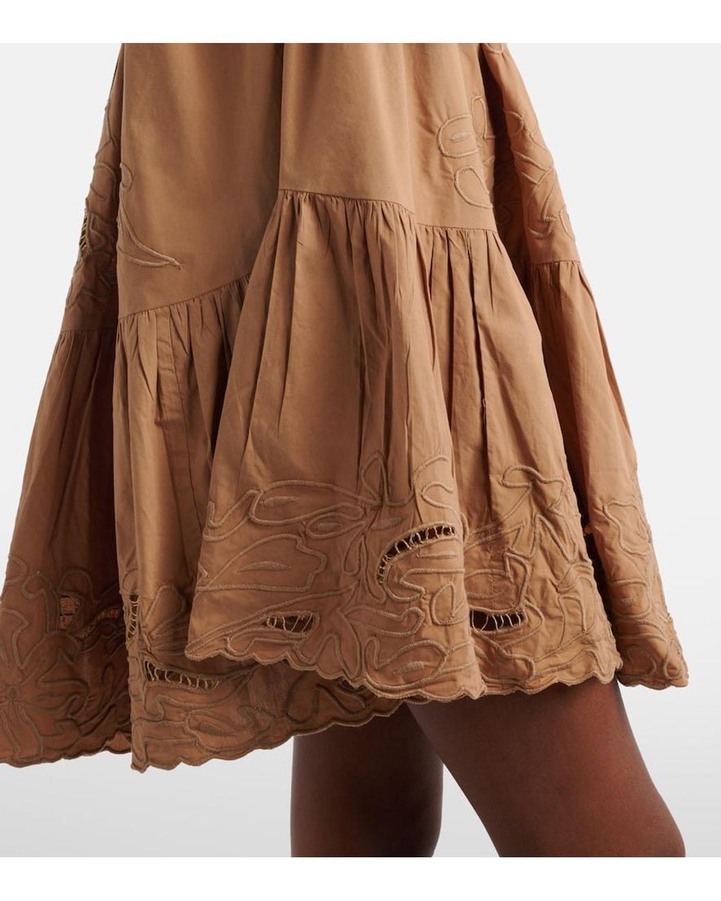 Juliet Dunn Brown Embroidered Cotton Minidress