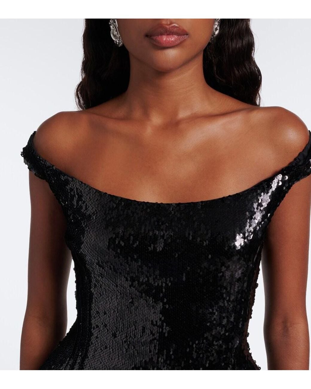 Magda Butrym Black Sequined Off-Shoulder Minidress
