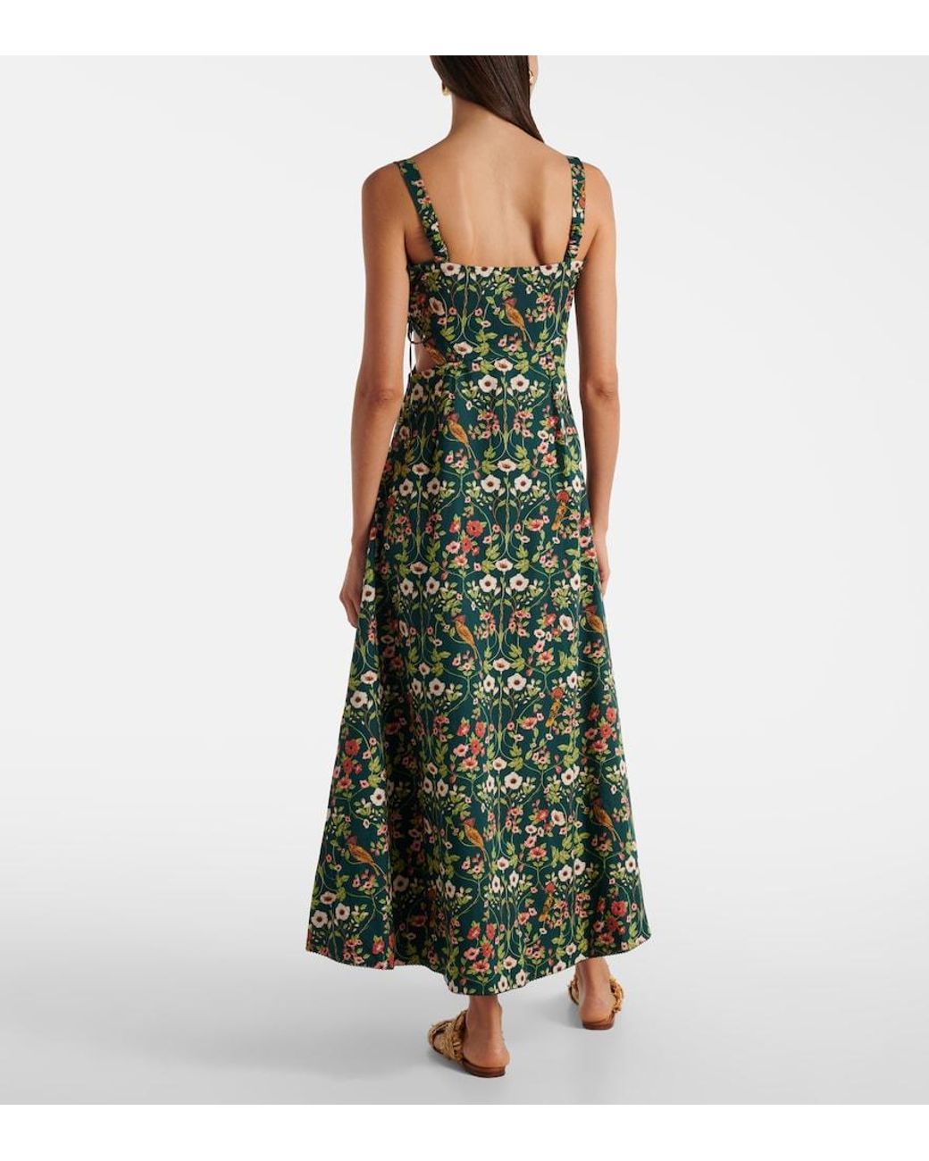 Agua Bendita Green Verano Cutout Floral Cotton Midi Dress